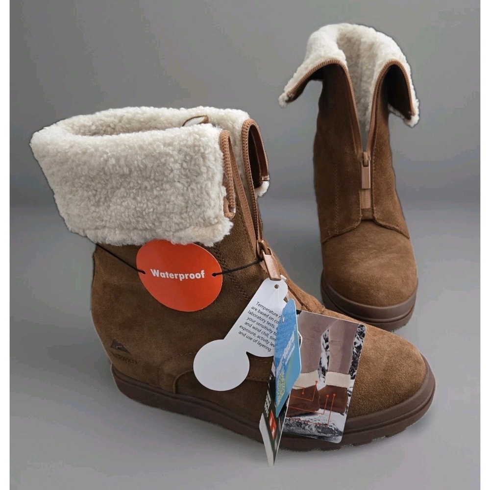 Ozark Trail Women's Wedge Waterproof‎ Boots Sz 9 Faux Fur Cuff Front Zipper Boho